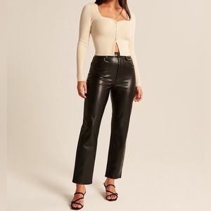 Abercrombie & Fitch Curve Love Vegan Leather Ankle Straight Pant in Black